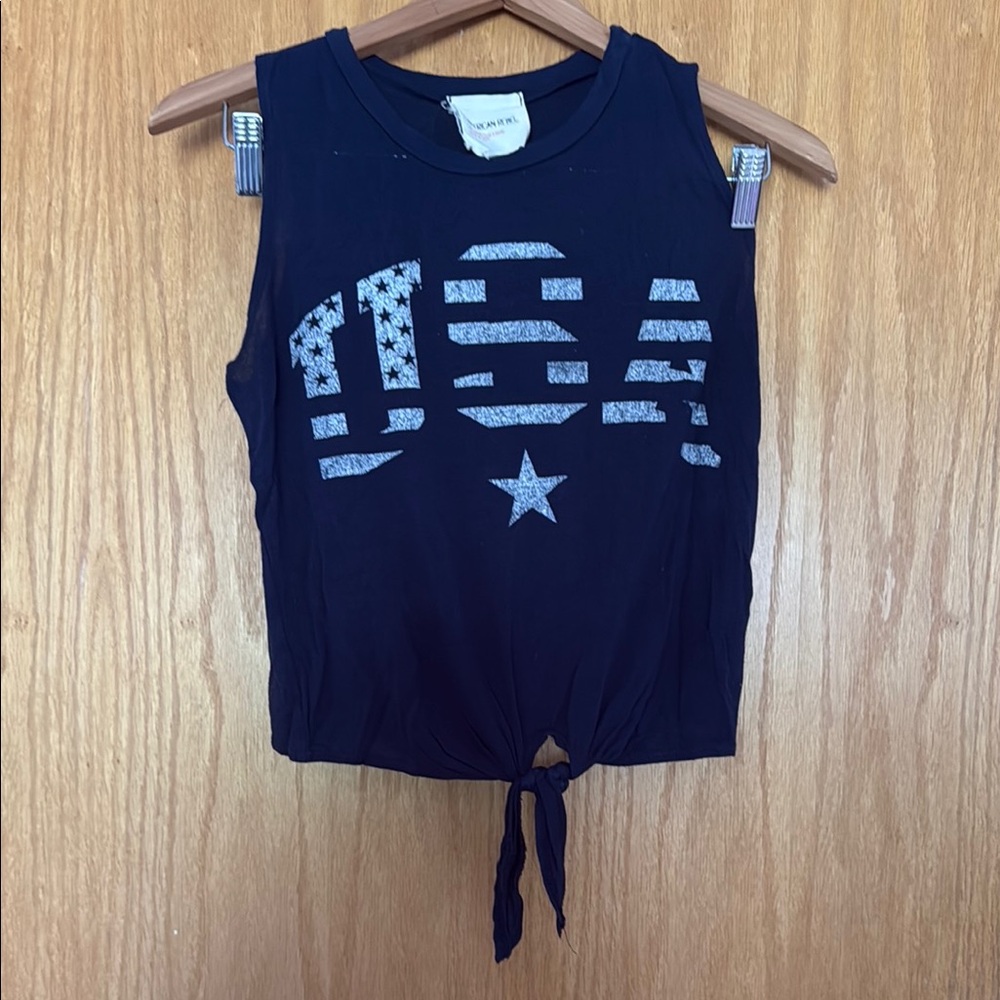 Navy Graphic Tie-Front Tank with Star Print